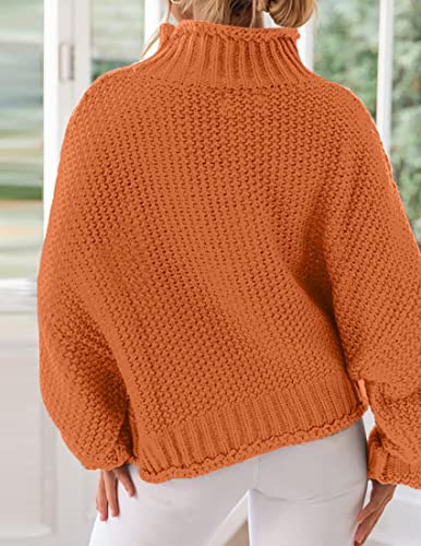 Zesica Women's 2023 Turtleneck Batwing Sleeve Loose Oversized Chunky Knitted Pullover Sweater Jumper Tops,Orange2,Large #TOP2