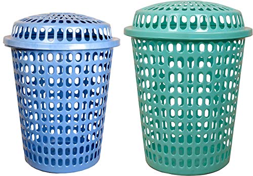 Image of Laundry Basket with Cap - Royal Blue + Light Green Color, Durable (Unbreakable) 50L with 6 Months Warranty (Blue, Light Green)