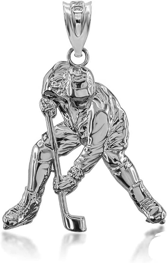 Claddagh Gold Certified 925 Sterling Silver Hockey Necklace with Ice Hockey Goalie Player Pendant Charm Hockey Charm