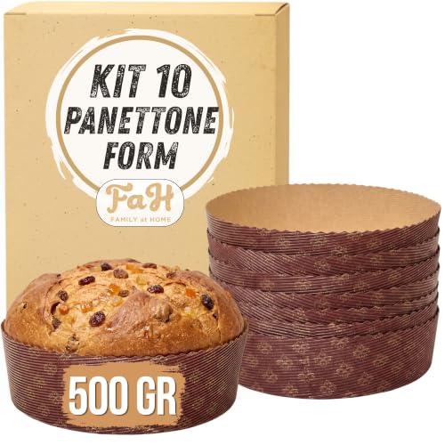 Niedrige Panettone-Form, 500 g, Premium-Qualität (10 Stück), Panettone-Förmchen aus reinem Zellulose-Wellpapier in der Mikrowelle, entwickelt für Panettone, hitzebeständig bis 220 °C