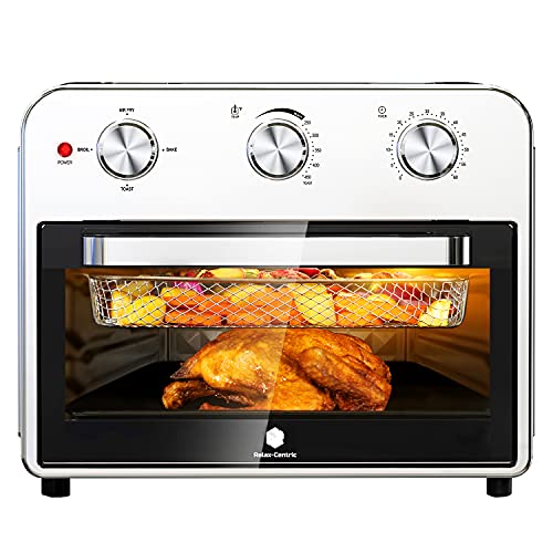 Relax-Centric Air Fryer Toaster Oven, 21 Quart Large Convection Toaster Oven Countertop Stainless Steel Finish, Air Fry, Roast, Toast, Broil, Bake, Reheat, Pizza, cinnabon & Bagel, 1800 Watts Toaster Oven Air Fryer Combo