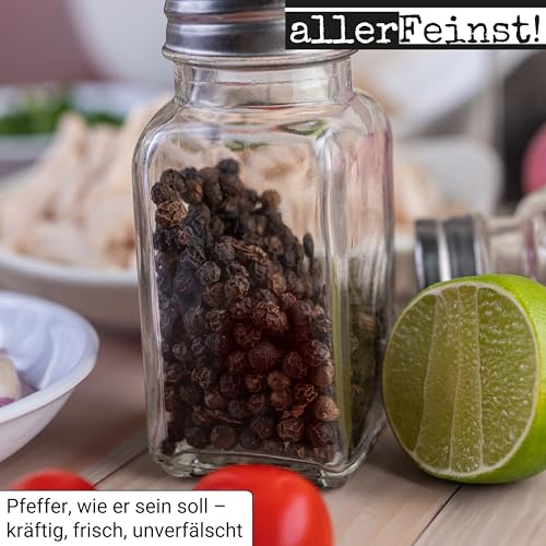 allerFeinst! - Tellicherry Pfeffer ganz | Premium schwarzer Pfeffer aus Indien (Piper nigrum L.) | Aromatisch, nussig & leicht scharf | 1er Pack (1 x 80g)
