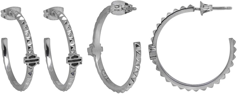 Harley-Davidson Women's Earrings, Studded Bar & Shield Hoops, Silver HDE0341