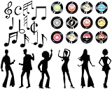 Motiskyy 54 Pcs Disco Party Decorations 35.43 Inches Disco Dance Silhouettes Cutout Records Music Note Wall Decal Self Adhesive Rock and Roll Classroom Decor for 50s 70s 80s Theme Music Party Supplies