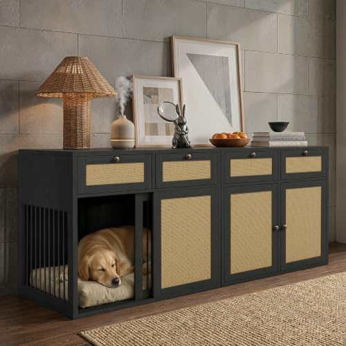 PureCozy 2-Piece Dog Crate Furniture, Left, 80 Inch, Black Oak | ...