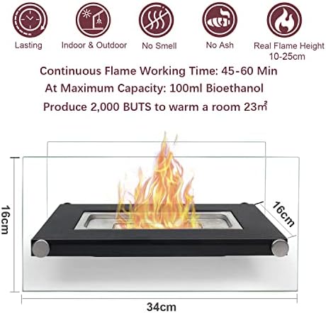 INMOZATA Tabletop Fireplace Portable Bio Ethanol Table Top Fire for Outdoor and Indoor, 60 Min Burn Time, Ideal for Valentine's Day, Christmas Day, Birthday etc