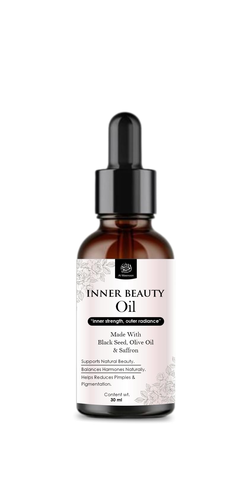 AL MASNOON Inner Beauty Oil for Women Natural Herbal Blend with Black Seed, Olive, Saffron & More | For Inner Glow & Wellness | 30ml Pack of 1 | Edible Intake