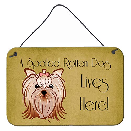 Caroline's Treasures BB1452DS812 Yorkie Yorkishire Terrier Spoiled Dog Lives Here Wall or Door Hanging Prints Aluminum Metal Sign Kitchen Wall Bar Bathroom Plaque Home Decor, 8x12, Multicolor