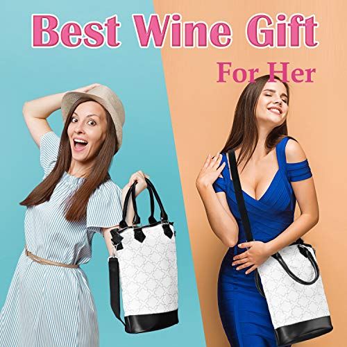 Tirrinia Insulated Wine Gift Carrier Tote - Travel Padded 2 Bottle Wine/Champagne Cooler Bag With Handle And Adjustable Shoulder Strap, Great Wine Lover Gift, White #TOP2