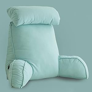 Cojín de lectura XL para cama y sofá con cojín cervical extraíble, cojín lumbar ideal para adultos con espuma viscoelástica para leer, trabajar, jugar, ver la televisión, relajarse,Light blue