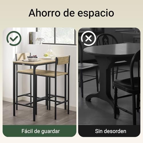Miniatura 4 de Sobuy Ogt03-N Juegos De Muebles Altas, Mesa De Cafetería, 3 Piezas Set De Balcón, Set De Bar, 1 Mesa Y 2 Sillas, Es