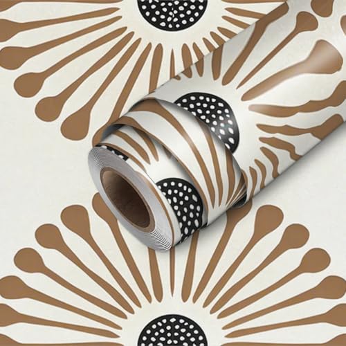 HOMETITUTE Brown Geometric Wallpaper Peel and Stick Retro Fan Pattern Contact Paper Removable Marble Vinyl Wall Paper Stick 118.1" x 17.7" Self Adhesive Wall Covering for Bedroom Cabinets Decor by HOMETITUTE - Used condition - US$13.83