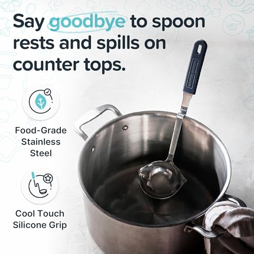 Souper Cubes + Lori Greiner No Mess Stainless Steel Soup Ladle with Silicone Handle - Metal Soup Ladle with No Mess Design That Hooks on Side of Any Pot - Charcoal by Souper Cubes - Image 3