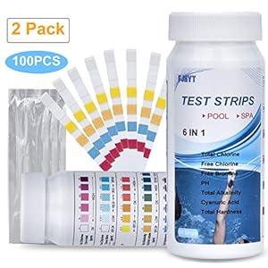 FJHYT Pool Teststreifen 6 in 1 Whirlpool Spa, 100 Stück Schwimmbad Trinkwasser Teststreifen zur Erkennung von pH-Wert, freiem Chlor, Gesamt-Alkalinität, Gesamt-Chlor, Cyanursäure, Gesamthärte