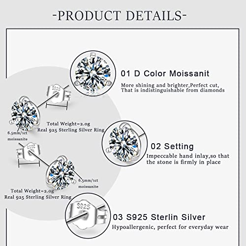 Moissanite Earrings For Women 0.65Ct D Color Vvs1 Moissanite Stud Earrings Men Hypoallergenic Brilliant Moissanite Stud Earring Lab Created Diamond Earring Diamond Earring Moissanite Jewelry Pabbeu #TOP3