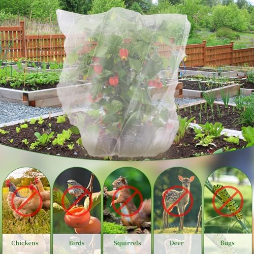 Fruit Tree Netting, 2 Pack 8ft x Garden for Trees - Zipper & Drawstring Bird Barrier Mesh Large Potted Plant Protectors