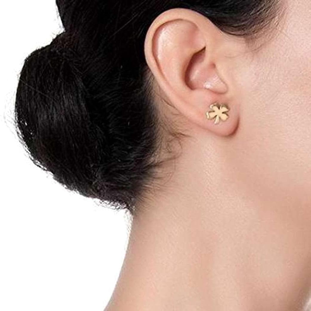 14k Gold 4 Leaf Clover Stud Earrings - Lucky Irish Charm Studs for Women and Girls, Minimalist Everyday Jewelry