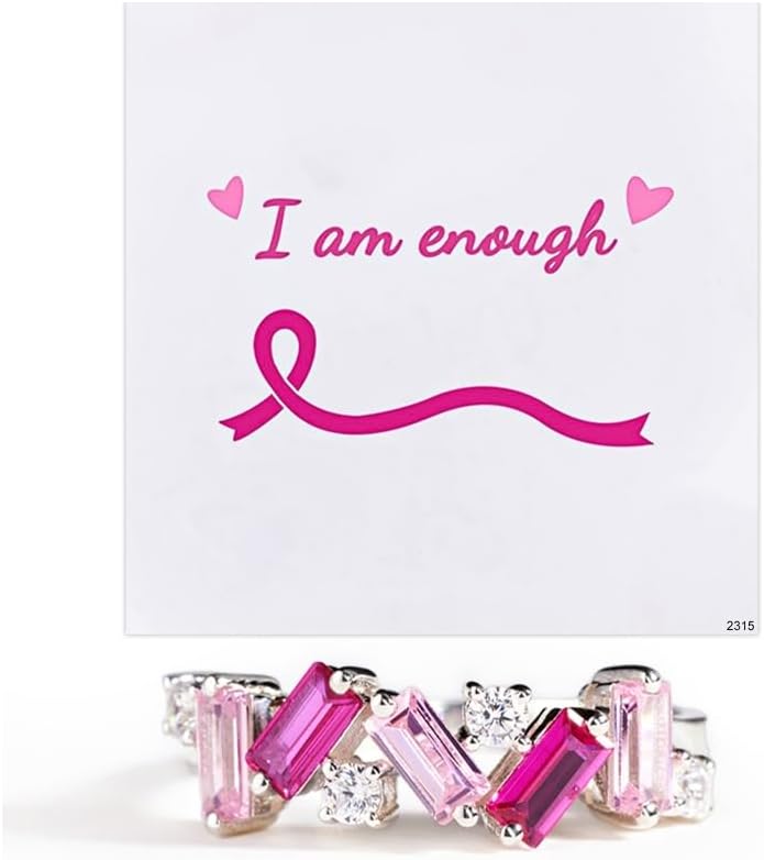 Breast Cancer Awareness Ring – S925 Sterling Silver Inspirational Jewelry Gift for Women, Survivor Support/Fighter Encouragement, Breast Cancer Awareness Accessories Gifts With Card&Box