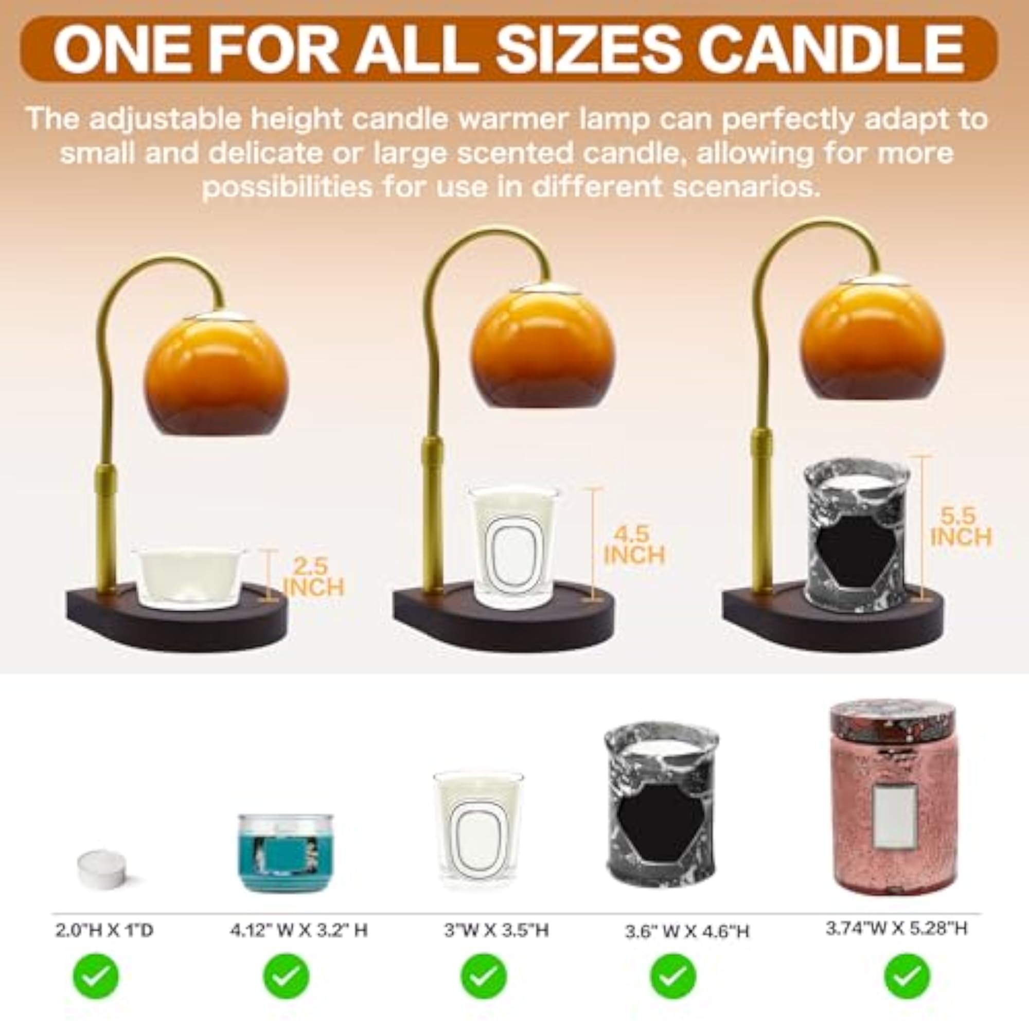 Candle Warmer Lamp with 2 Bulbs, Adjustable Height