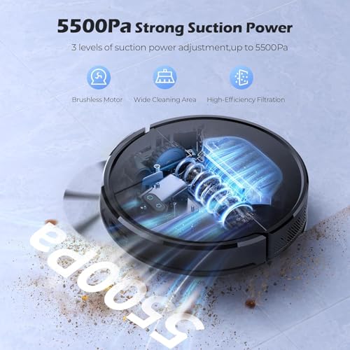 Lubluelu Robot Vacuum Cleaner with Mop, Upgraded 5500Pa Robotic Vacuums with Lidar Navigation, 5 Maps, Smart NO-GO Zones, WiFi/App/Alexa, 3 in 1 Robotic Vacuum for Pet Hair, Carpet (Black) - Image 8