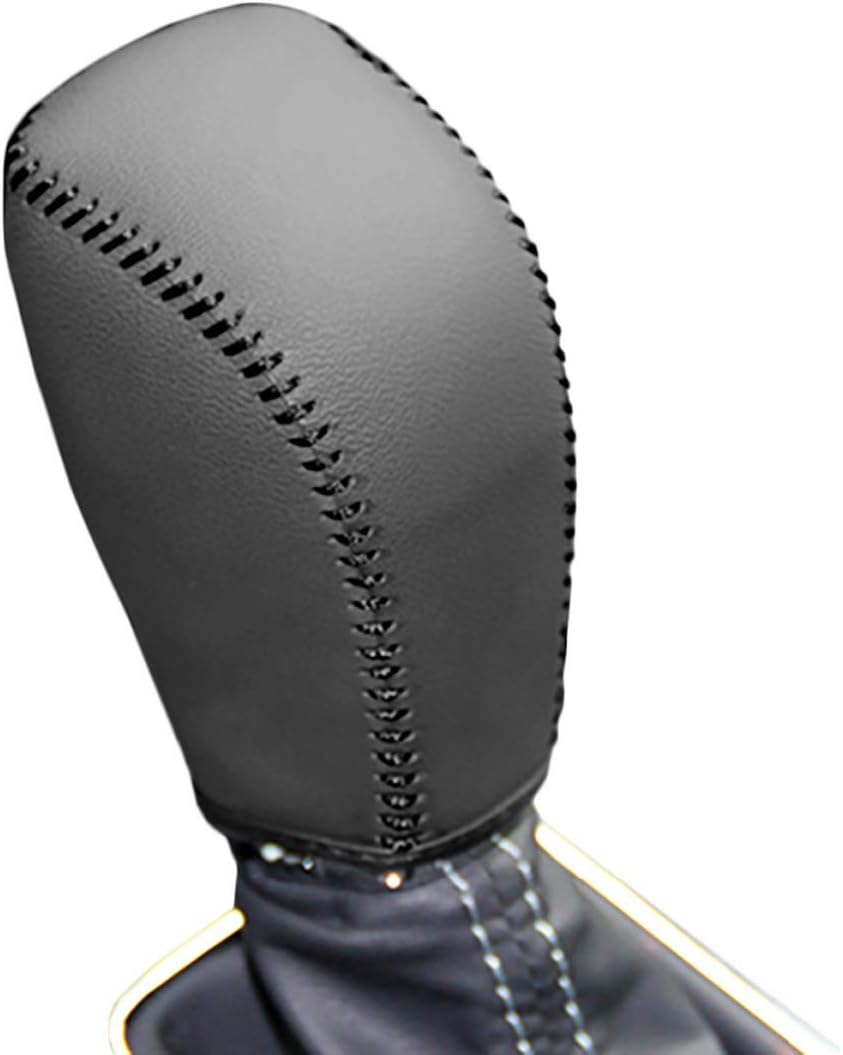 Black Genuine Leather Gear Shift Knob Cover for Subaru Forester (2014-2017) & Impreza (2012-2016) - Automatic, Red Thread