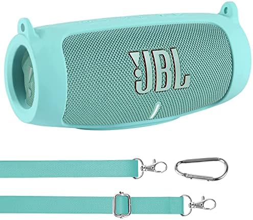co2CREA Case Silicone for JBL Charge 5 Portable Bluetooth Speaker, Portable Ultra-light Protective Sleeve with Carabiner and Shoulder Strap (Speaker and Accessories not Included) (Blue)