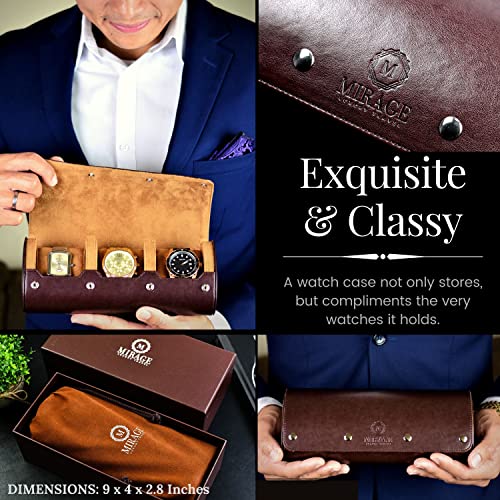 Watch Travel Case - For Men - For Women - Watch Roll Travel Case Organizer Display - Watch Case - Watch Organizer - Swiss Motif Classy Espresso #TOP1