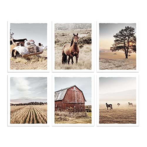Countryside Farm Landscape Pictures Wall Art Decor Set of 6 Rustic Sunset Farmhouse Barn Farmland Photography Horse Prints Rusty Truck Artwork Unframed 8x10 Inch