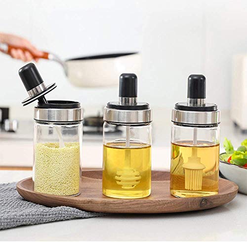 Pritam Mall Borosilicate Glass Pickle, Ghee, Honey Jar Set of 3 Oil Dispenser Honey Dispenser Bottle Kitchen Seasoning Bottle Food Storage Jar Spice Jars Pickle Jar Borosilicate Glass Jar (300 ML)