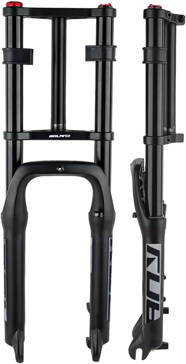 Snow Beach Bike Suspension Fork 20 Inch 4.0 Tire Fat Air Forks Travel 140mm, 1-1/8inch Steerer Bike Forks Spread 135mm Double Shoulder Shock Absorbing Front Fork QR Manual Lockout