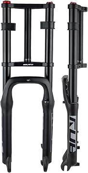 Snow Beach Bike Suspension Fork 20 Inch 4.0 Tire Fat Air Forks Travel 140mm, 1-1/8inch Steerer Bike Forks Spread 135mm Double Shoulder Shock Absorbing Front Fork QR Manual Lockout