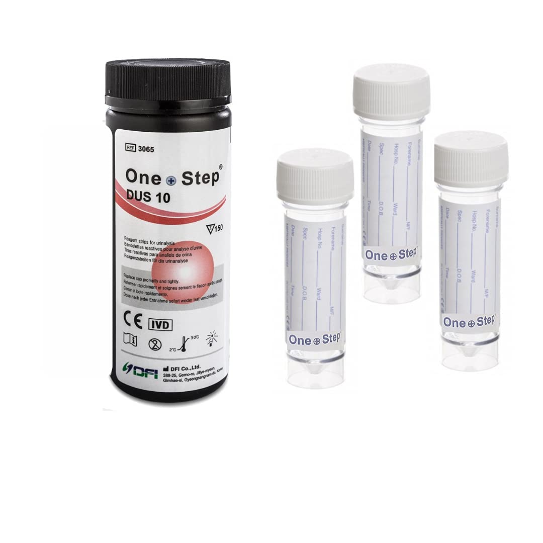 10 Parameter Urine Dipsticks (150 Test Strips) Testing UTI Infection, Ketone, Glucose, Blood, Protein and More. 3 Sterile Pots Included