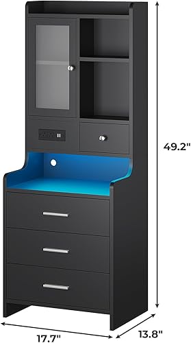 Miniatura 2 de ADORNEVE Juego de 2 mesitas de noche negras con estación de carga, mesita de noche LED de 49.2 pulgadas para dormitorio, mesita de noche alta con