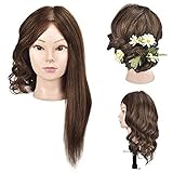 Der Übungskopf hat 100% natürliches Echthaar mit einer Dichte von 230-260 Haaren pro Quadratzentimeter. Kopfumfang: 48-50 cm.