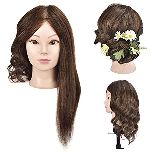 18" Training Head 100% Human Hair Mannequin Head Manikin Doll Head Hair Styling Head with Free Clamp