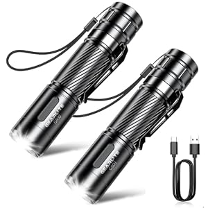 GEARLITE Led Taschenlampe Aufladbar 2Stück, Superhelle Zoombare 2000 Lumen Mini Torch mit 3 Lichtmodi & Langer Betriebsdauer, IP65 Wasserdichte Taktische Handlampe für Camping Angeln Wandern, Notfäll