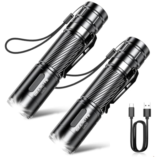 GEARLITE Led Taschenlampe Aufladbar 2Stück, Superhelle Zoombare 2000 Lumen Mini Torch mit 3 Lichtmoâ€¦ – Miniatur