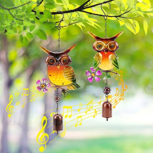 Metal Owl Room Art Decor, Globalstore Colorful Owl 3D Indoor Outdoor Sculpture Iron, Hand-Made Owl Ornaments Hanging Decor With Bells, Owl Iron Wind Chimes For Living Room Bedroom Patio Garden, 2 Pack #TOP2