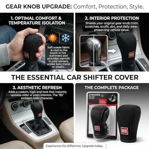 Image of DETACHI Car Gear Knob Cover Premium Velvet Black Non Slip Gear Shift Protector Universal Fit for Cars SUVs Trucks Durable Velvet Design Handbrake Cover Stylish Car Interior Accessory