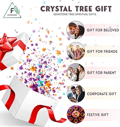 FASHIONZAADI Carnelian Feng Shui Gemstone Crystal Tree Bonsai Trees For Chakra Healing Stone Crystal Good luck Home Decoration House Spiritual Gift Office Table Decor size 10-12 inch (Silver Wire)