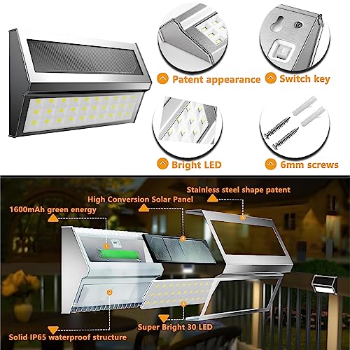 Moongege Solar Outdoor Deck Lights: 10Pack 30Led Fence Solar Step Outside Lights Waterproof,Stainless Steel Outdoor Stair Fence Porch Lights Lamp Solar Powered Outdoor Lighting For Wall Garden Decor #TOP6