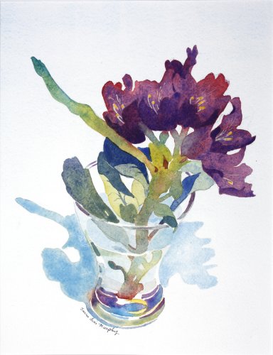 Purple Rhododendron, Giclee Print of Watercolor Still Life, Picture of a Cut Rhododendron Flower in a Glass Vase, 10 X 13 Inches