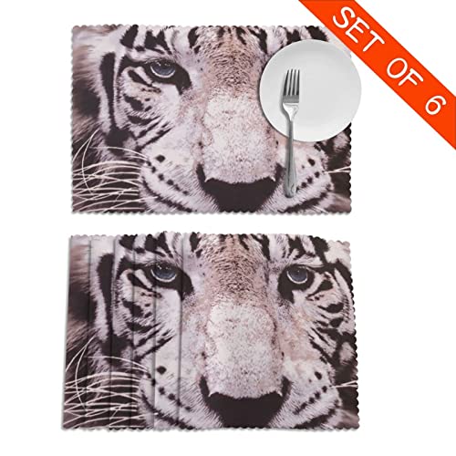 White Tiger Face Placemats Set Of 6 Dining Table Mat Table Placemats Heat Resistant Farmhouse Place Mats Washable For Kitchen Dining Table Decor #TOP3
