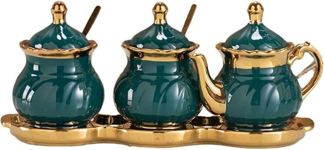 Seasoning Box Condiment Pots Ceramic Condiment Jar Set With Lid Seasoning Container Pot Spice Organizer Set For Salt Pepper Sugar Spice Jars (Color : G) (A)