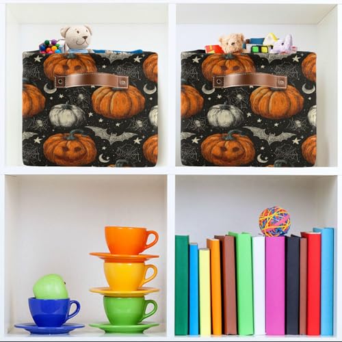 Image of Aslsiy Storage Basket Halloween Jack O Lantern Spider Nursery Bins Black Baby Box Canvas Clothes Shelf Basket Laundry Hampers 1 Pcs