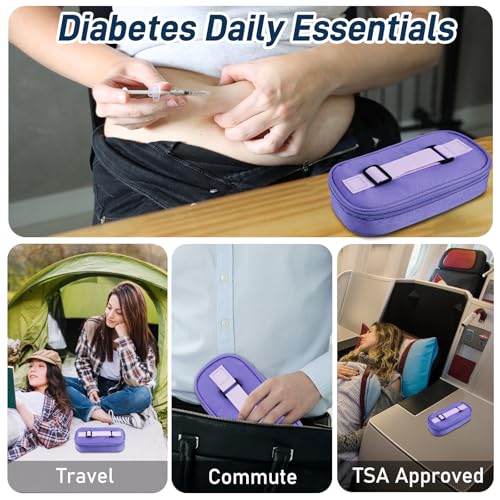Image of Cruxer Insulin Vial Cooler Travel Case (Purple),Keep Medication Vial Cool - Portable Insulated Diabetic Medicine Travel Bag,TSA Approved,Small Bottle Storage Kit with Reusable Ice Brick Cooler