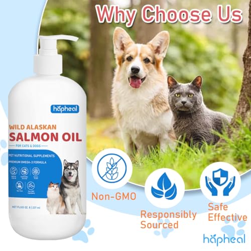 image for hapheal Wild-Caught Salmon Oil for Dogs & Cats - Omega 3 EPA DHA,Fish 