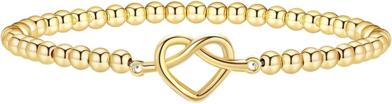 Gold Bracelets for Women 14K Gold Beaded Bracelets Stackable Bracelets for Women Gold Charm Bracelet Non Tarnish Gold Jewelry for Women Trendy