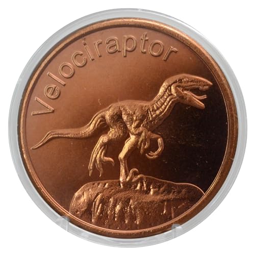 Image of Velociraptor Prehistoric Dinosaur - 1 oz .999 Pure Copper Round Collecticble 39mm Challenge Coin in Capsule - COA by Heavenly Metals