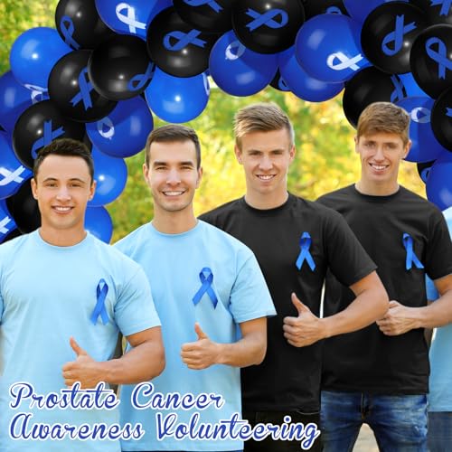 Image of Hungdao 100 Pcs Blue Cancer Awareness Ribbon Balloons Colon Rectal Prostate Cancer Balloons Arch for Ribbon Party Decorations Child Abuse Prevention Awareness Supplies (Blue and Black)
